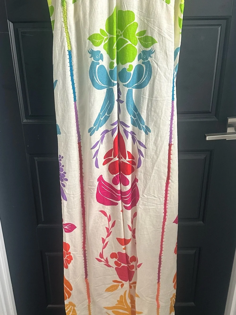 FARM Rio White Maxi Dress with Green Bodice and Multicolor Floral Motifs - Picture 8 of 14